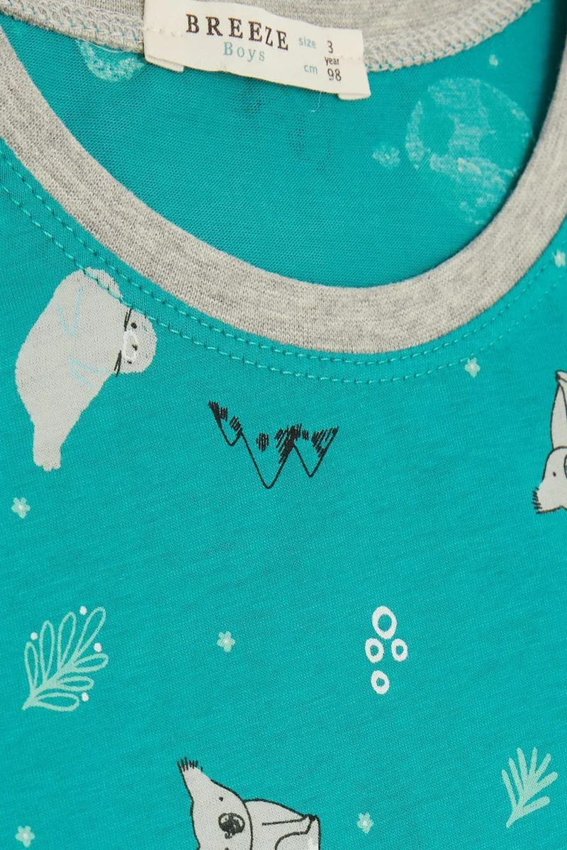 بريز Girls & Boys Baby Boy Shorts Pajama Set Kuala Patterned 9 Months-3 Years, Petrol Green