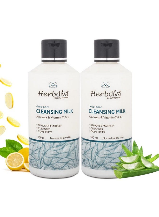Herbdiva Deep Pore Cleansing Milk Aloevera & Vitamin C & E Extract,100 ml | Penetrate The Skin Gently To Help Remove Germs, Dirt |For All Skin Types-(Pack of 2) - Image 1