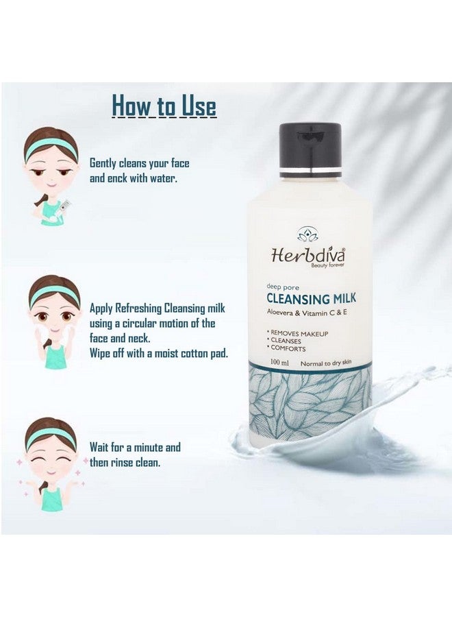 Herbdiva Deep Pore Cleansing Milk Aloevera & Vitamin C & E Extract,100 ml | Penetrate The Skin Gently To Help Remove Germs, Dirt |For All Skin Types-(Pack of 2) - Image 4