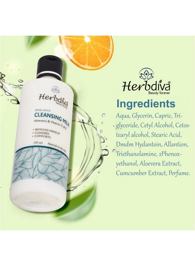 Herbdiva Deep Pore Cleansing Milk Aloevera & Vitamin C & E Extract,100 ml | Penetrate The Skin Gently To Help Remove Germs, Dirt |For All Skin Types-(Pack of 2) - Image 3