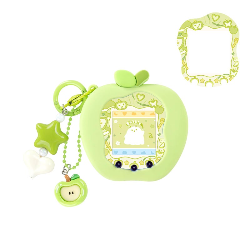 BUBBLELOGUS Apple Bubble Protective Case for Tamagotchi Uni - Soft TPU Silicone Cover with Faceplate & Charms Set, Anti-Scratch & Waterproof (Green) - Image 1