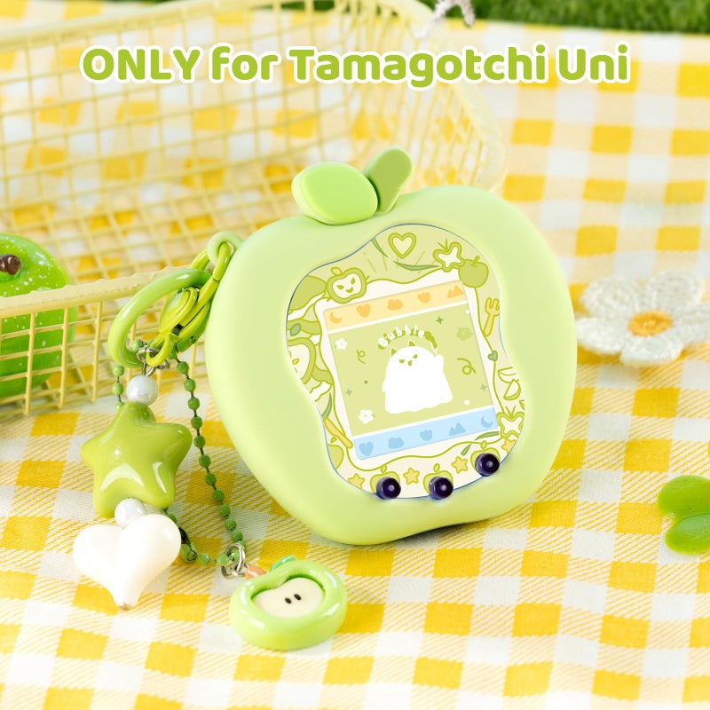 BUBBLELOGUS Apple Bubble Protective Case for Tamagotchi Uni - Soft TPU Silicone Cover with Faceplate & Charms Set, Anti-Scratch & Waterproof (Green) - Image 2