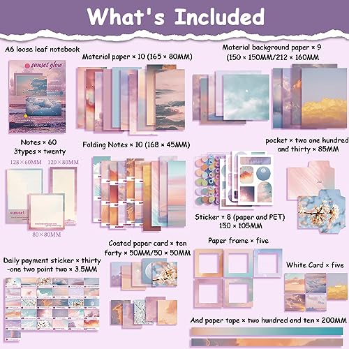HASTHIP® 150Pcs Aesthetic Journaling & Scrapbooking Kit Sunset Glow Themed Stickers, Papers, Washi Tapes & Planner Supplies for DIY Crafts, Cards, and Gift Decoration(Sunset Glow) - Image 2