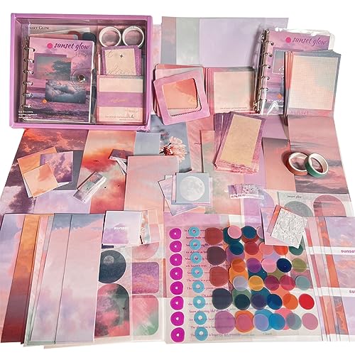 HASTHIP® 150Pcs Aesthetic Journaling & Scrapbooking Kit Sunset Glow Themed Stickers, Papers, Washi Tapes & Planner Supplies for DIY Crafts, Cards, and Gift Decoration(Sunset Glow) - Image 1