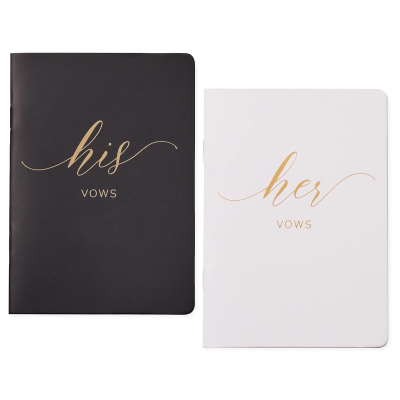 AKITSUMA Vow Books for Wedding Bride and Groom Booklet for Wedding Gift Set of 2 (Black + White/Gold Foil) - Image 1
