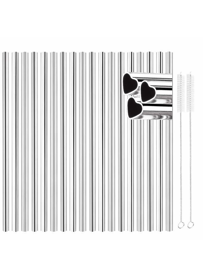 Tomorotec [18 PCS] New Heart Shape Metal Straws 304 Food Grade Stainless Steel, Bulk Reusable Stainless Steel Straw Set with Cleaning Brushes for Tumblers Beverage Drinks Cocktail (Silver) - Image 1