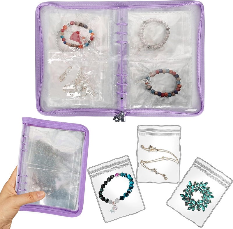LingLingo Bracelet Holder Travel Jewelry Organizer Case Transparent Jewelry Storage Book for Earring Necklace Ring with Small Clear Zippered Pouch - Image 1