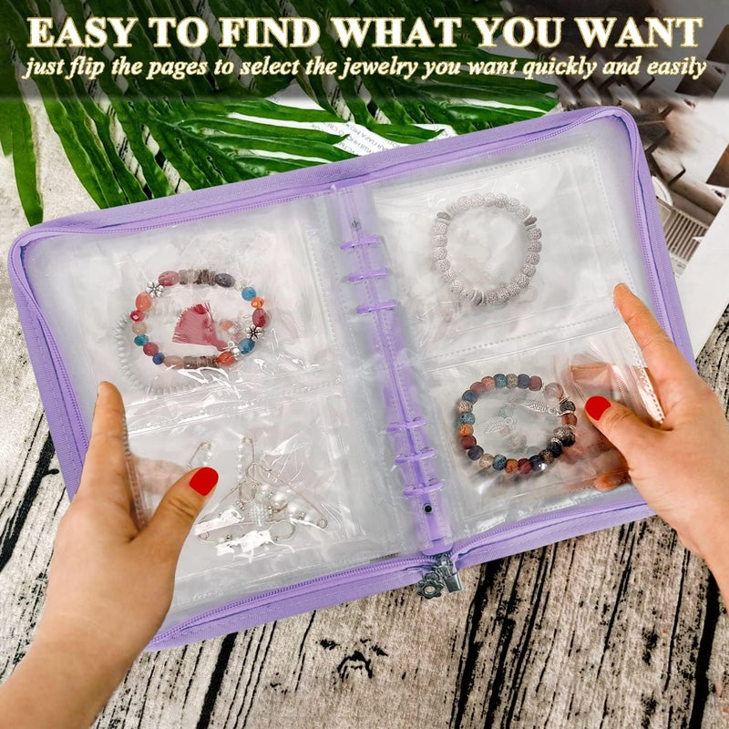 LingLingo Bracelet Holder Travel Jewelry Organizer Case Transparent Jewelry Storage Book for Earring Necklace Ring with Small Clear Zippered Pouch - Image 2