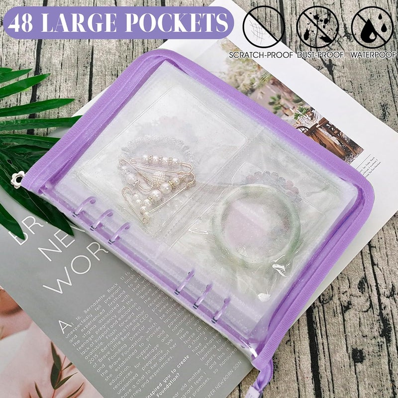 LingLingo Bracelet Holder Travel Jewelry Organizer Case Transparent Jewelry Storage Book for Earring Necklace Ring with Small Clear Zippered Pouch - Image 5