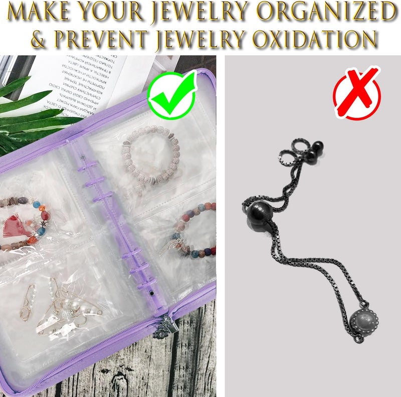 LingLingo Bracelet Holder Travel Jewelry Organizer Case Transparent Jewelry Storage Book for Earring Necklace Ring with Small Clear Zippered Pouch - Image 4
