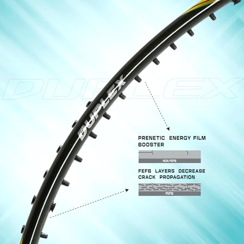 Apacs Duplex Power 55 (56G | World’s Lightest | 32LBS | Copper Fuse Tech for Reduced Vibration) 50T Carbon Fibre Badminton Racket with Full Cover (Gold) - Image 3