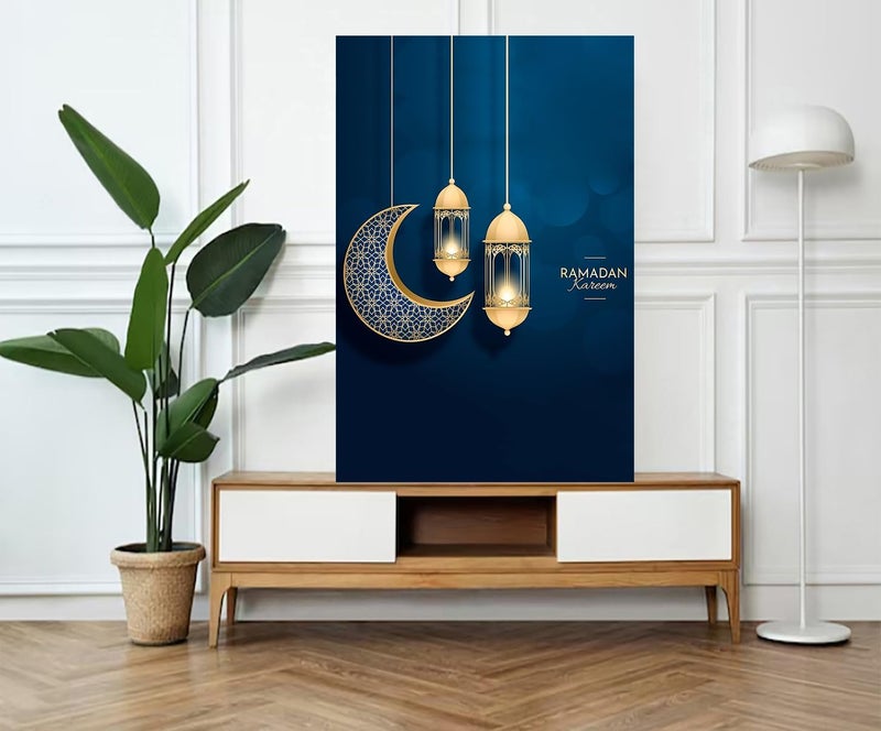 Al Raied ARS® Ramadan Kareem Printed Canvas Wall Art – Elegant Islamic Home Decor with Frame, 60 × 90 cm, 1 Piece - Image 1
