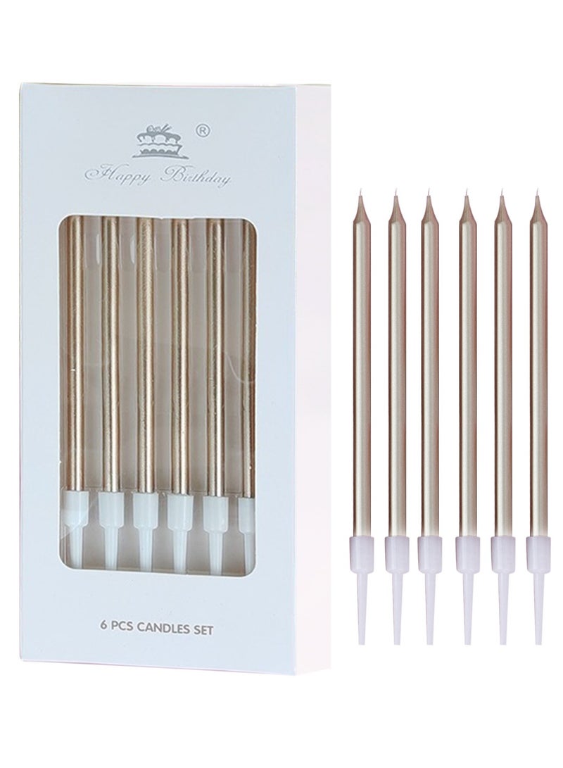l&wen 6 PCS Candles Set, Metallic Long Thin Birthday Candles with Holders, Glitter Party Candles for Birthday, Wedding, Party Decorations (Champagne Gold) - Image 1