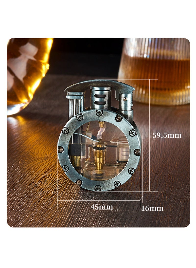 Gas Lighter Retro Round Windproof LED Light (Gas Not Included Rose Gold)