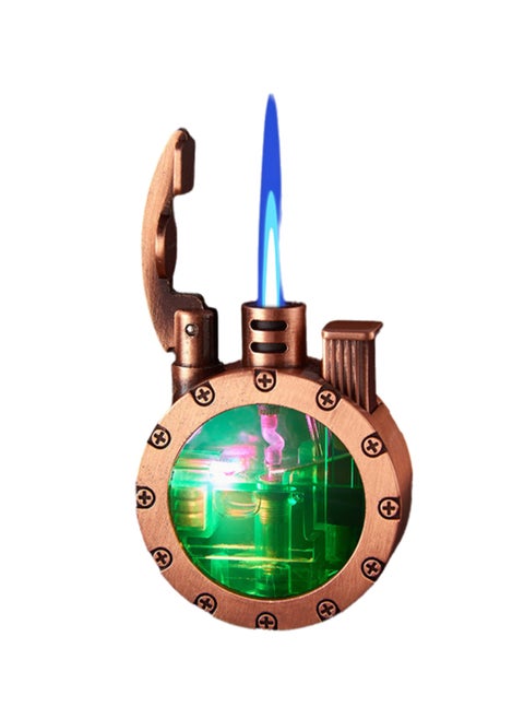 Gas Lighter Retro Round Windproof LED Light (Gas Not Included Rose Gold)