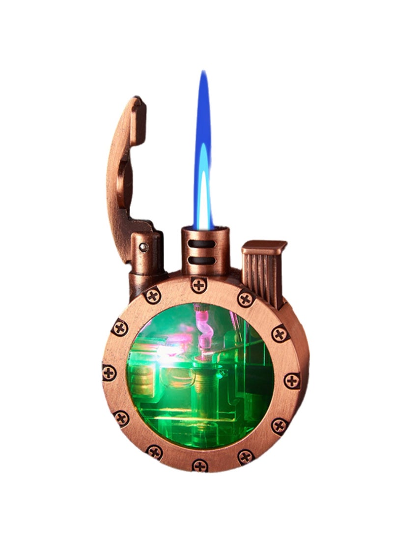 Gas Lighter Retro Round Windproof LED Light (Gas Not Included Rose Gold)