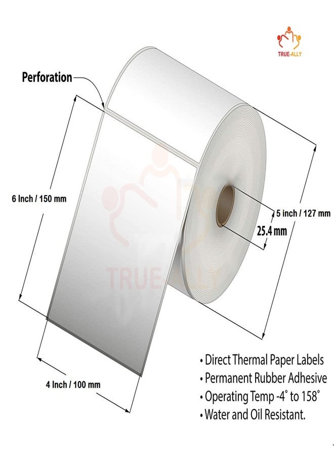 True-Ally 4" x 6" Self Adhesive Direct Thermal - 100x150 mm - 400 Labels/Roll - Perforated - Blank Address Shipping Compatible with TSC, Zebra & Rollo DT Printers (1 Rolls per Pack (400 Labels)) - Image 2