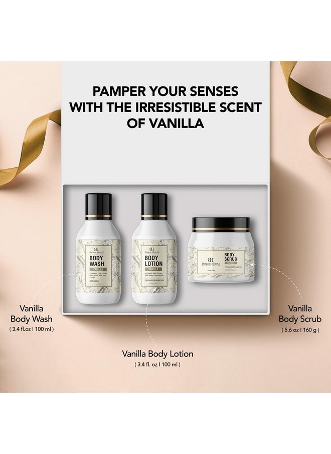 Botanic Hearth Valentines Day Vanilla Scented Gift Set of 3 - Body Scrub 5.4 fl oz, Moisturizing Body Wash 3.4 fl oz and Nourishing Body Lotion 3.4 fl oz - Perfect Hydrated Skin - Gentle, Ideal for All Skin Types  - Image 5