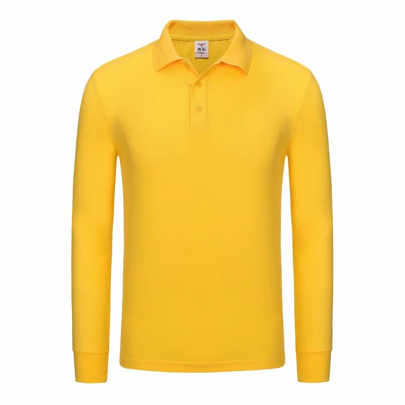 Polo Shirt Set Work Clothes Long Sleeve Solid Color Lapel Mens and Womens Paul T-Shirt Making Spring and Autumn Printing Embroidered logo Yellow