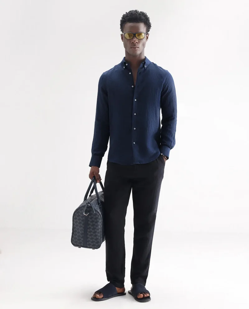 Rare Rabbit Men's Classic 100% Linen Plain Shirt
