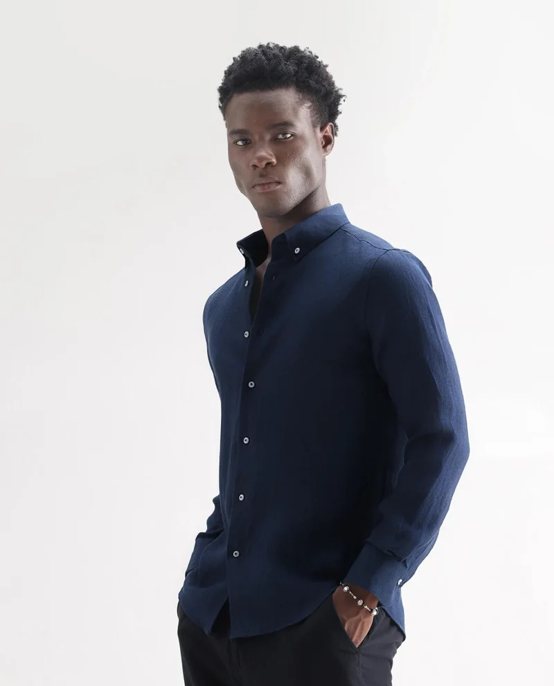Rare Rabbit Men's Classic 100% Linen Plain Shirt
