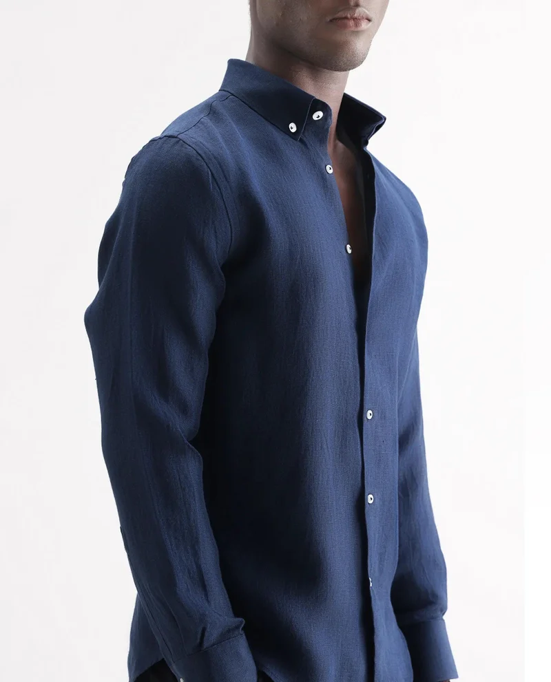 Rare Rabbit Men's Classic 100% Linen Plain Shirt