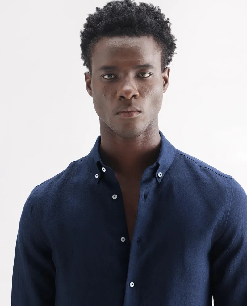Rare Rabbit Men's Classic 100% Linen Plain Shirt
