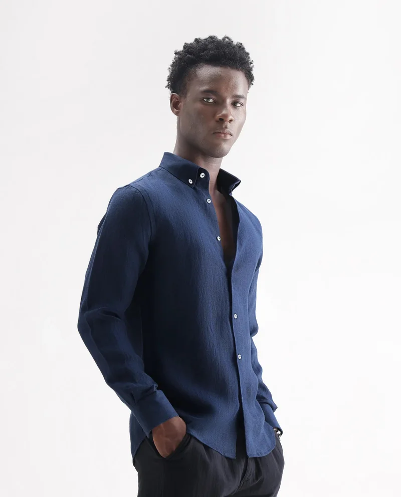 Rare Rabbit Men's Classic 100% Linen Plain Shirt
