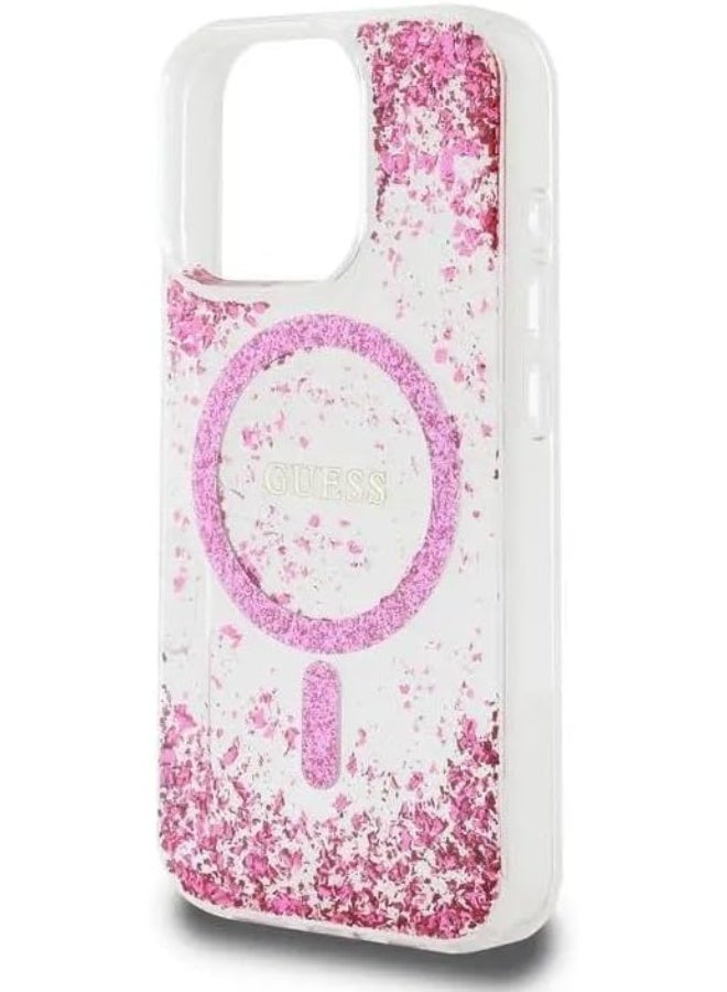 GUESS IPhone 16 Pro Glitter Hard Case with Resin Glitter  with Drop Protection, Secure & Comfortable Grip, Sustainable Packaging, Easy Snap-on Design - Fuchsia - Image 2