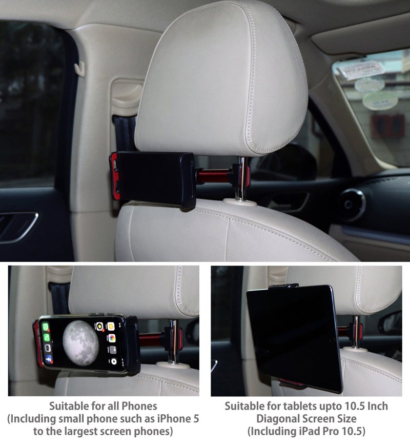 Techzere Car Rear Seat Headrest Mobile Phone Mount & Tablet Holder Mobile Phones and Tablets Upto 10.5 Inch Diagonal Screen Size. (Red & Black) - Image 2