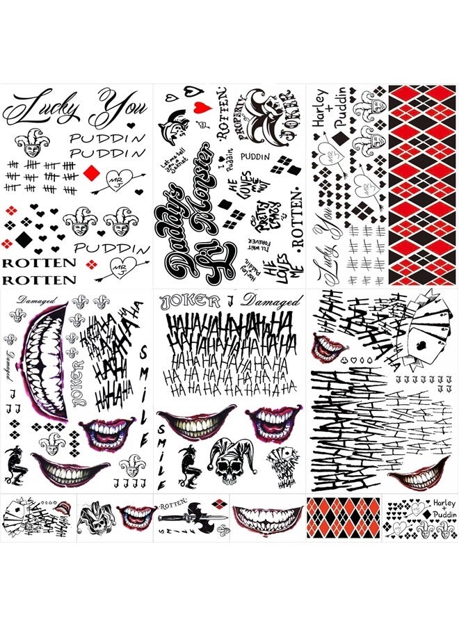 Jeefonna 12 Sheets Joker Tattoos for Suicide Squad, Harley Quinn Tattoos Perfect for Halloween, Costumes, Party Harley Quinn Accessories and Cosplay - Image 1