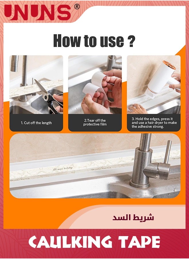 UNUNS Caulking Tape,Self Adhesive Caulk Tape For Toilet,Waterproof Caulk Strip Sealing Strips Tape For Bathroom Bathtub Kitchen Shower Sealer,38mmx3.2m  - Image 3