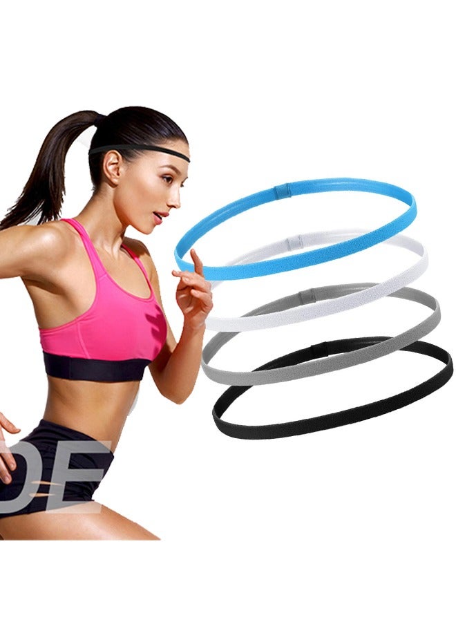Generic Sport Headbands, 4 Pcs Thick Non-Slip Hair Headbands for Women and Men, Elastic Sport Hairband Athletic Head Bands for Gym Hockey Football Tennis Yoga(Black, White, Grey, Royal Blue) - Image 1