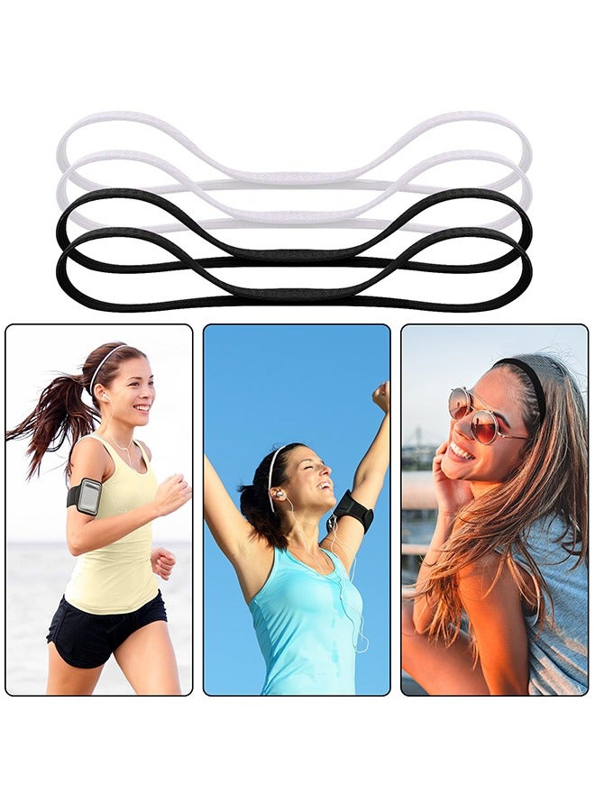 Generic Sport Headbands, 4 Pcs Thick Non-Slip Hair Headbands for Women and Men, Elastic Sport Hairband Athletic Head Bands for Gym Hockey Football Tennis Yoga(Black, White, Grey, Royal Blue) - Image 5