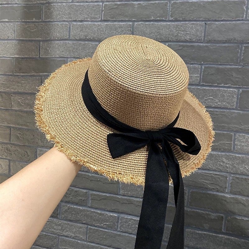 Summer Casual Straw Hat with Lace Trim - Sun Protection & Breathable Wide Brim Hat for Beach Outdoor