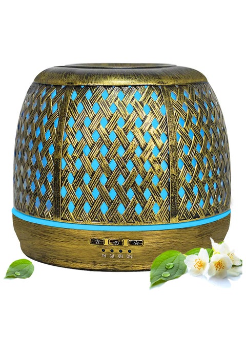 Robust Essential Oil Diffuser Air Humidifier, 500ml Ultrasonic Aromatherapy, Aroma Diffuser, 7 Colors LED Lights, Auto ON-OFF Technology and All Upgraded Features, Metal Brass Body-Date Leaf Style
