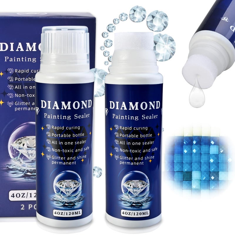 Faburo 2pcs Diamond Painting Sealer Protectant Brightener(120ml*2), Diamond Art Painting Accessories Glue, Diamond Art Glue Sealer Supplies Clear Finish Permanent Hold & Shine Effect (8OZ) - Image 1