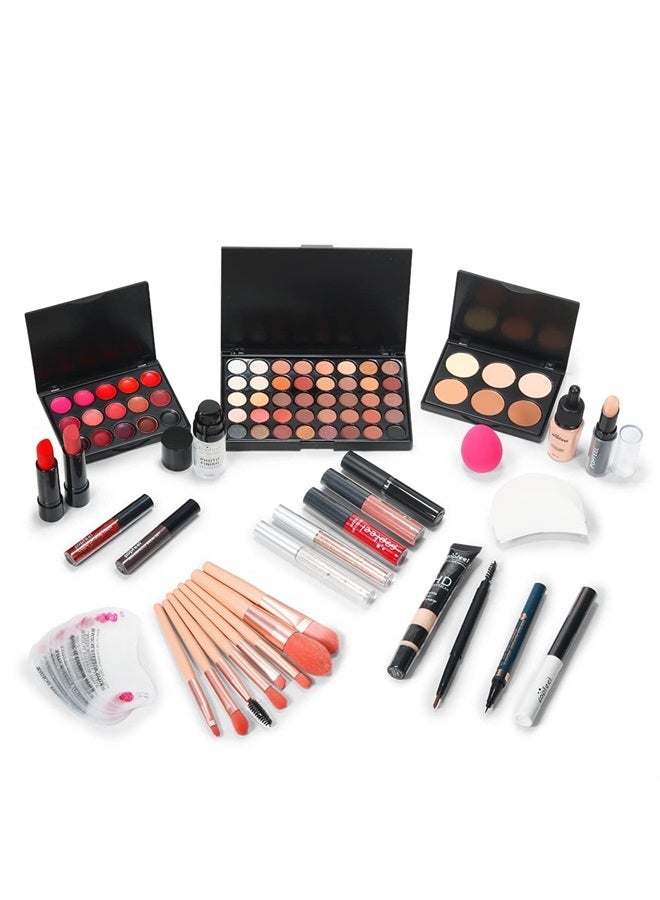 Moobirlet Makeup Kit For Women Full kit, Makeup Set For Teen Girls Eyeshadow Lip gloss Lipstick Make up Brushes Eyebrow Eyeliner Pen Liquid Concealer Foundation Primer Puff Eye shadow Shields Eye Brow Stencil - Image 1