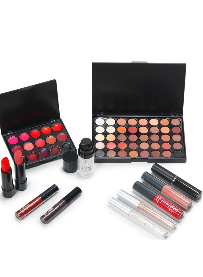 Moobirlet Makeup Kit For Women Full kit, Makeup Set For Teen Girls Eyeshadow Lip gloss Lipstick Make up Brushes Eyebrow Eyeliner Pen Liquid Concealer Foundation Primer Puff Eye shadow Shields Eye Brow Stencil - Image 2