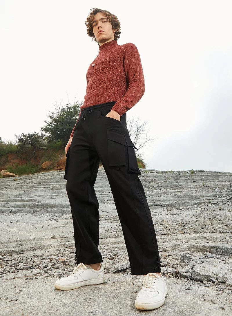 CAHOOT  Men's Onyx Black Straight-Fit Utility Trousers for Men | Best Price UAE