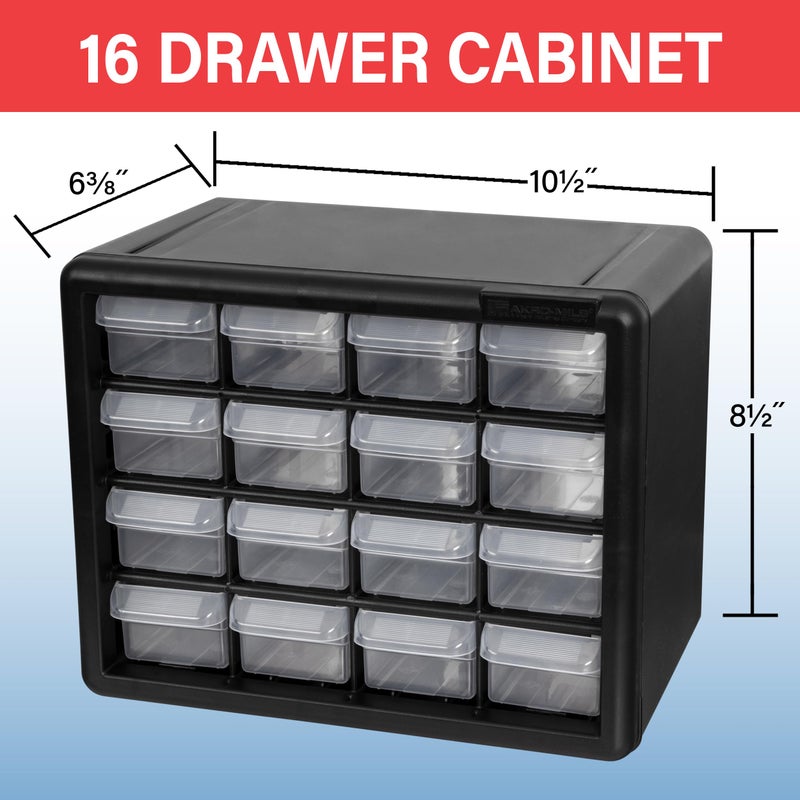 Akro-Mils 16-Drawer Plastic Drawer Storage Cabinet for Garage Organization, Beads, Makeup Organizer, Building Bricks Storage, Teacher Toolbox, 10-1/2" W x 6-1/2" D x 8-1/2" H, 10116 Black - Image 2
