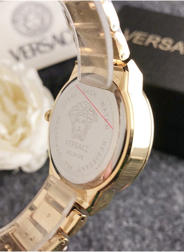 VERSACE - Versace Women's Cubic Zirconia Classic Fashion Round Quartz Watch with Gold Stainless Steel Strap and Gold dial 38mm Gift - Image 1