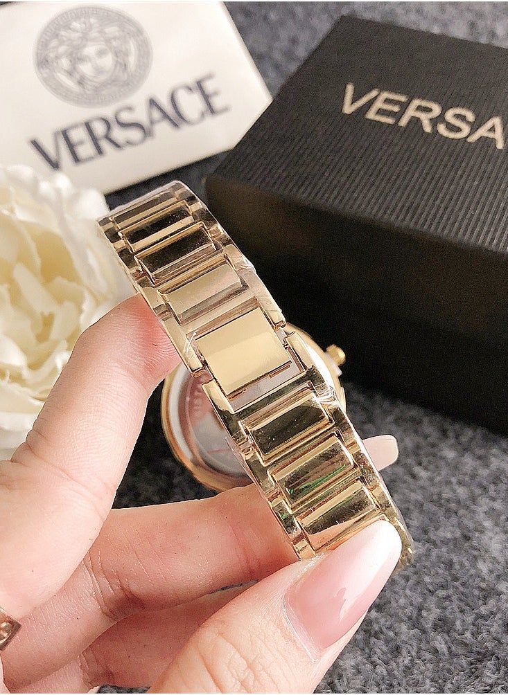 VERSACE - Versace Women's Cubic Zirconia Classic Fashion Round Quartz Watch with Gold Stainless Steel Strap and Gold dial 38mm Gift - Image 1
