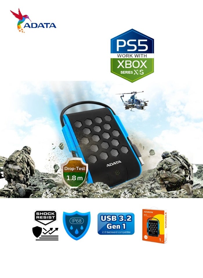 أداتا - محرك الأقراص الصلبة الخارجي ADATA HD720 المتين بسعة 1 تيرابايت ومضاد للصدمات | IP68 مقاوم للماء والغبار | أزرق - Image 1