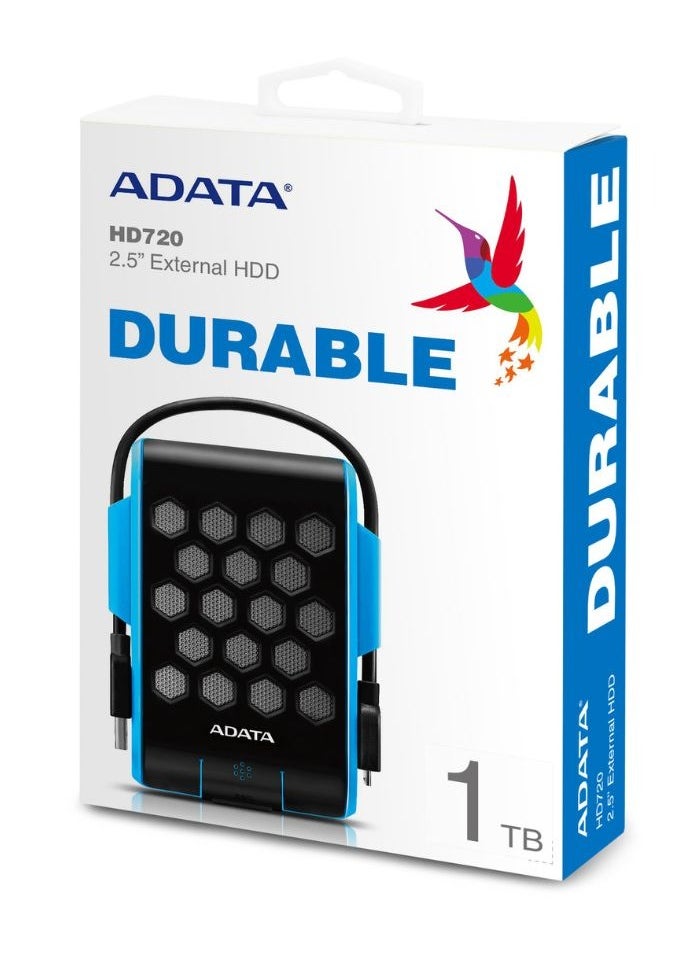 أداتا - محرك الأقراص الصلبة الخارجي ADATA HD720 المتين بسعة 1 تيرابايت ومضاد للصدمات | IP68 مقاوم للماء والغبار | أزرق - Image 1