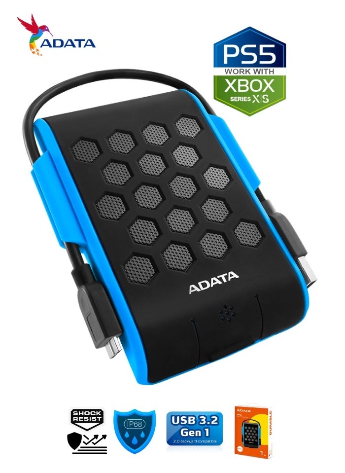 أداتا - محرك الأقراص الصلبة الخارجي ADATA HD720 المتين بسعة 1 تيرابايت ومضاد للصدمات | IP68 مقاوم للماء والغبار | أزرق - Image 1