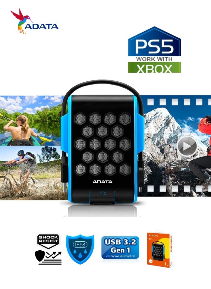 أداتا - محرك الأقراص الصلبة الخارجي ADATA HD720 المتين بسعة 1 تيرابايت ومضاد للصدمات | IP68 مقاوم للماء والغبار | أزرق - Image 1