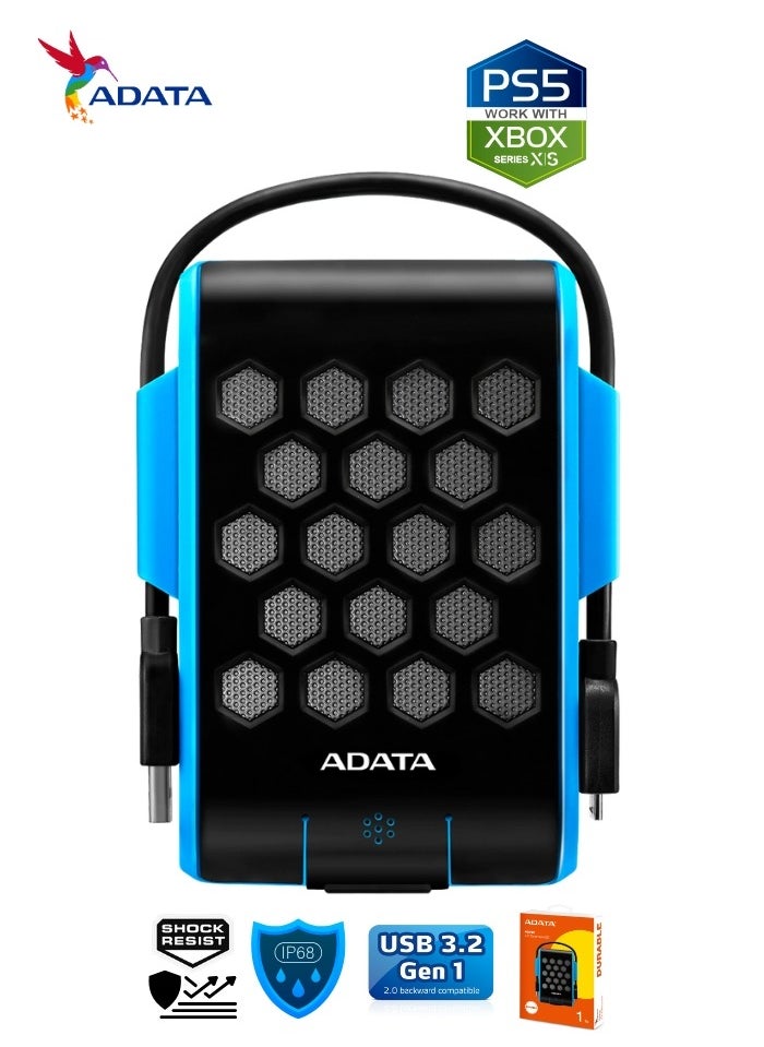 أداتا - محرك الأقراص الصلبة الخارجي ADATA HD720 المتين بسعة 1 تيرابايت ومضاد للصدمات | IP68 مقاوم للماء والغبار | أزرق - Image 1