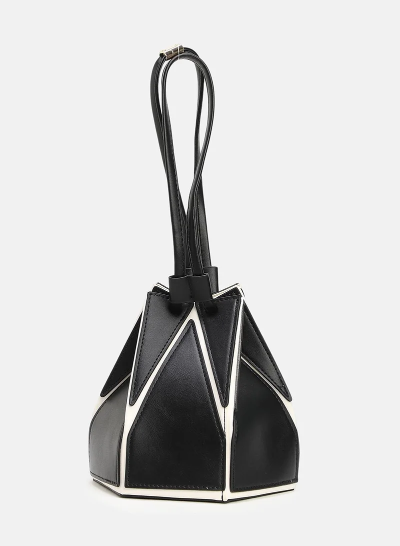Haute Sauce Solid Drawstring Lock Regular Vegan Leather Hand Bag For Women