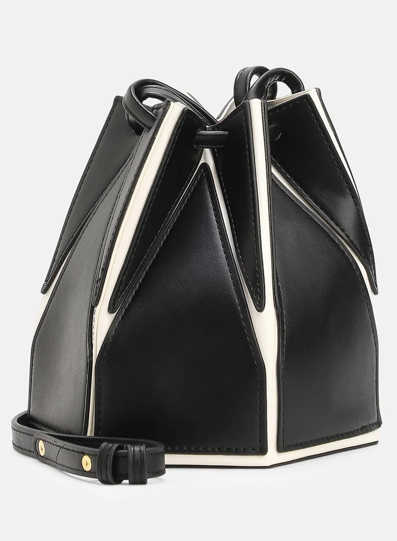 Haute Sauce Solid Drawstring Lock Regular Vegan Leather Hand Bag For Women